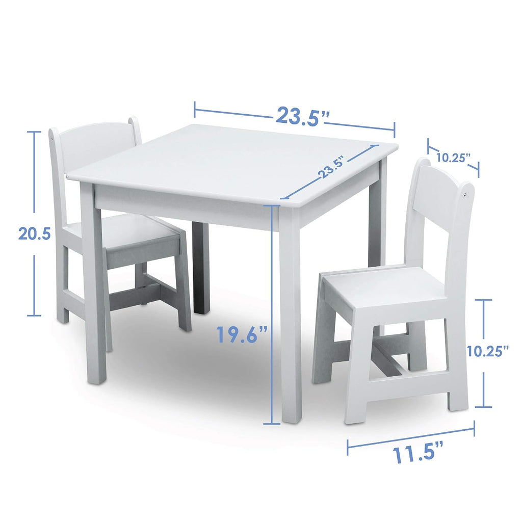 Delta Children MySize Toddler Bed, Bianca White + MySize Kids Wood Table and 2 Chair Set + MySize Deluxe Toy Box (Bundle)