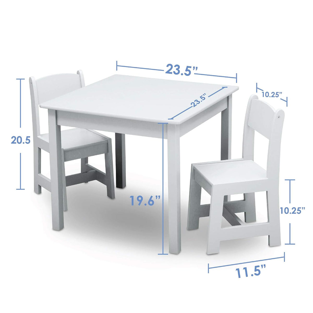 Delta Children MySize Toddler Bed, Bianca White + MySize Kids Wood Table and 2 Chair Set + MySize Deluxe Toy Box (Bundle)