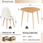 Small Dining Table Set for 4, Modern Round Dining Table with 4 Teddy Fleece Dining Chairs in Metal Legs, Easy Assembly for Compact Spaces - White