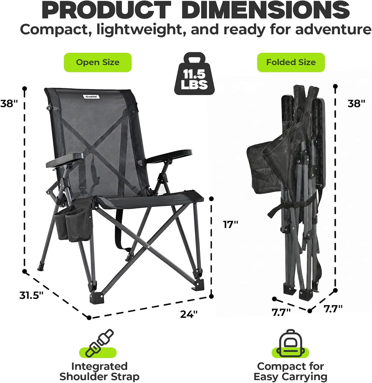 Alvantor® Camping Chair, Full Mesh Folding Beach Chair Breathable High Back Portable Lawn Chair for Outdoor, Armrest, Cup Holder, Easy Use Seat for Travel, Fishing, Pinic, Sports Event, 24"x31"x38"