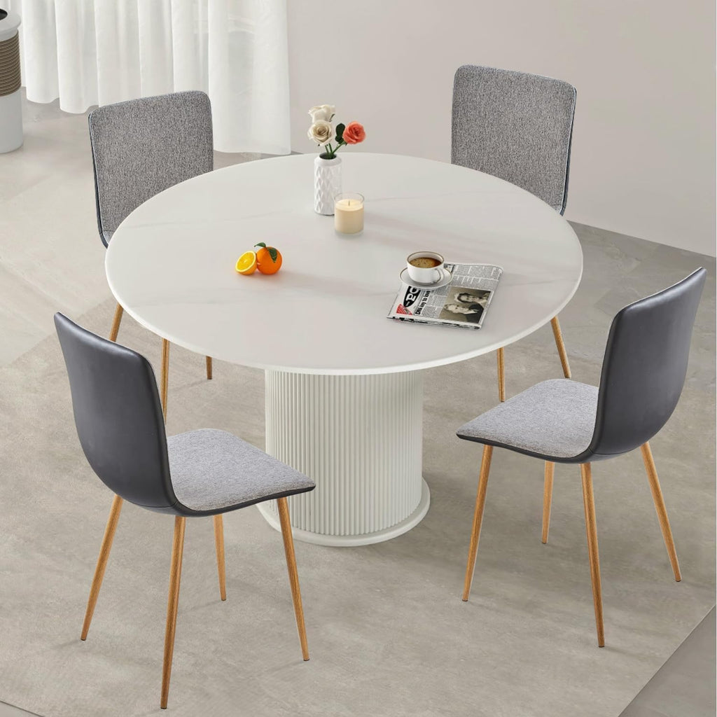FurnitureR Dining Chairs Set of 4, Fabric Cushion Side Chairs Mid-Back with PU Back and Oak Metal Legs for Kitchen, Dining Room, or Living Area, Grey/Black