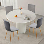 FurnitureR Dining Chairs Set of 4, Fabric Cushion Side Chairs Mid-Back with PU Back and Oak Metal Legs for Kitchen, Dining Room, or Living Area, Grey/Black