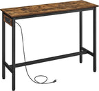 VASAGLE Bar Table with Power Outlets, Computer Desk, 47.2" W | Stable Metal Structure, Modern Basic, Rustic Brown and Matte Black, BARNET Collection ULBT121K01