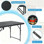 Dkeli Folding Table 4/6 Foot Indoor Outdoor Heavy Duty Plastic Table Portable Fold Up Desk Utility Camping Dining Party Table, Easy to Assemble, White (Black, 4 Foot)