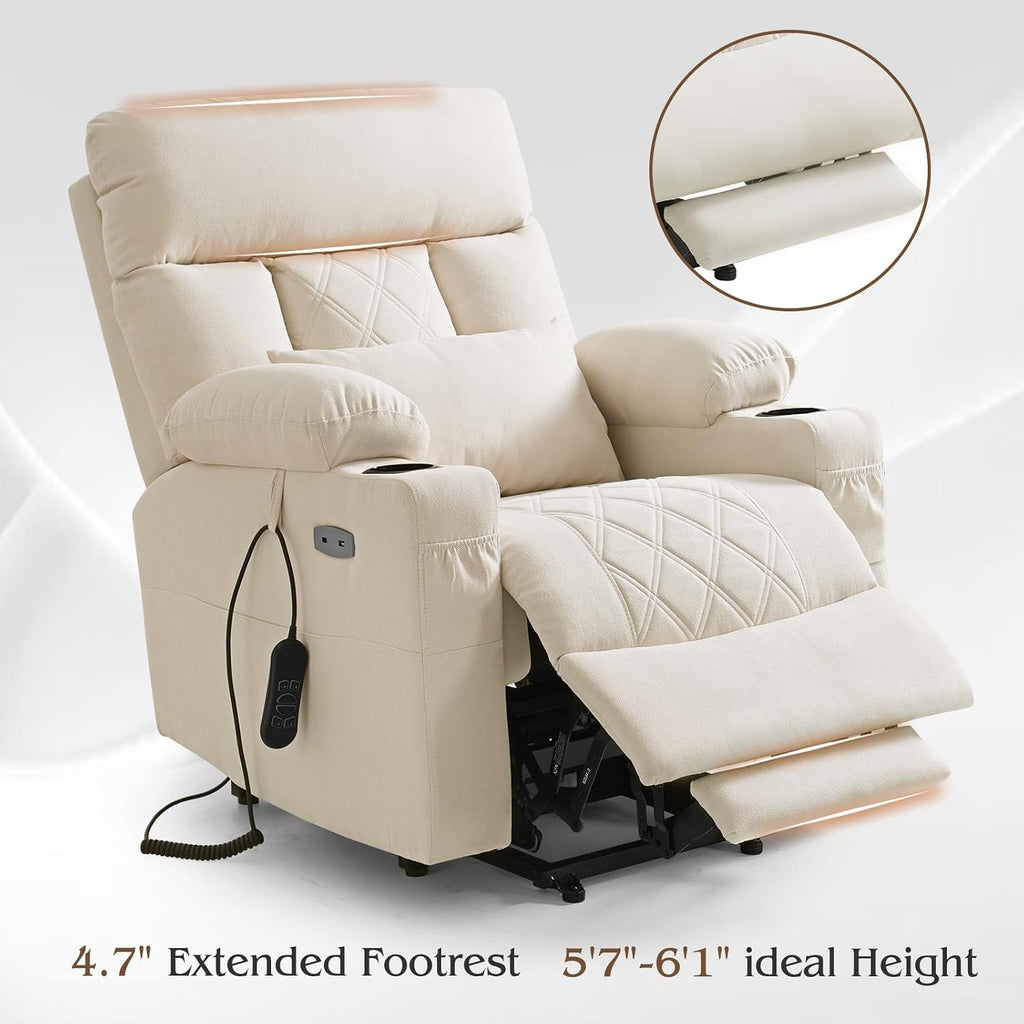Power Lift Recliner Chair for Elderly with Extended Footrest, Infinite Position Lay Flat Recliner Chair for Adult W/Massage & Heating, Adjustable Headrest, 3-Motor Zero Gravity,Cup Holder, Fabric