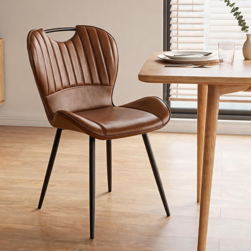 Modern Dining Chair, Faux Leather with Metal Legs for Kitchen (1PCS, Brown) | Easy to Clean Faux Leather, Ergonomic Back Support, 300 lbs Capacity, Minimalist for Kitchen, Dining Room, Restaurant, Cafe