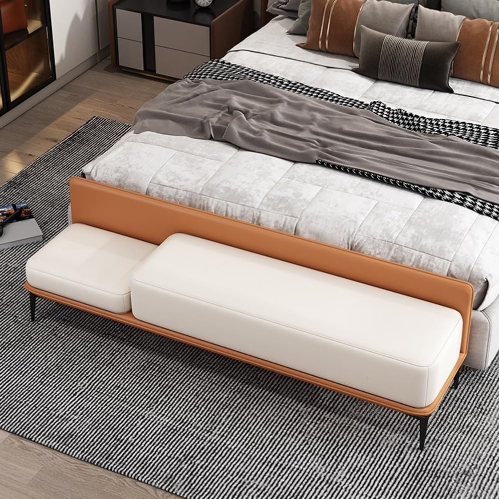 Modern Bed End Stool Modern Bedside Bench Bedroom Entrance Shoe Long Sofa Entryway(Brown)