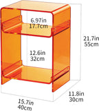 Acrylic Record Player Table with Storage Shelf, Clear Side Table Nightstand (Orange, Medium)