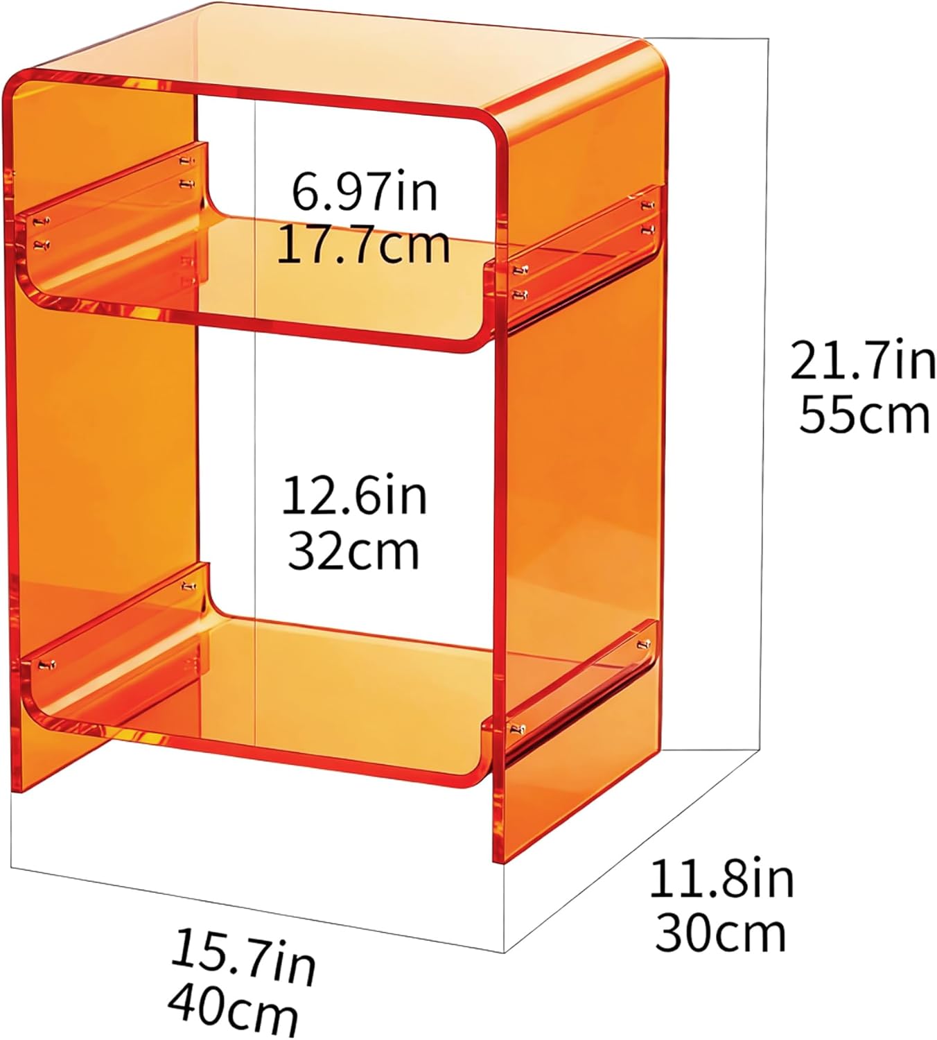 Acrylic Record Player Table with Storage Shelf, Clear Side Table Nightstand (Orange, Medium)