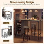Giantex 3 Pieces Bar Table and Stools Set, Bistro Table Set with Glass Holder, 2 Tier Wine Rack & Storage Shelves, Kitchen Counter Table with 2 Stools for Home, Dining Room, Restaurant (Oak Gray)