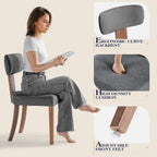 LUXOAK Mid Century Modern Dining Chairs Set of 2, Linen Upholstered Kitchen Chairs with Curved Backrest & Adjustable Legs for Living Room/Bedroom/Lounge, Easy to Install, Grey Linen