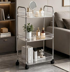 Sooyee Clear 3-Tier Plastic Rolling Utility Cart with Wheels, Multi-Functional Storage Trolley for Office, Living Room, Kitchen, Movable Storage Organizer with Wheels