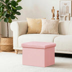 Folding Storage Ottoman, 16.5" Rectangular Footstool with Padded Tufted Lid, Collapsible Storage Footrest for Small Space, Living Room, Bedroom, Dorm, Pink