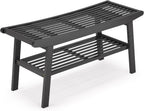 Bamboo Dining Bench Indoor Long Bench Sturdy & Comfortable Indoor Storage Bench Durable Slat Woven Design Modern Entryway Seating for Hallway (Black, 2 Tiers)