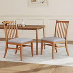 Wood Dining Chairs Set of 2, Upholstered Farmhouse Dining Room Chair, Chenille Armless Side Chair with Solid Rubberwood Legs, Rustic Wooden Kitchen Chair for Kitchen/Living Room, Grey