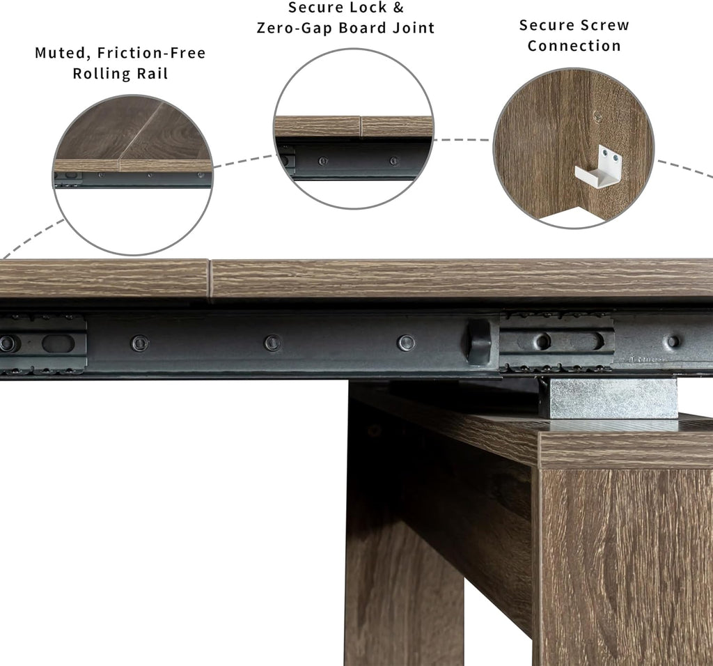 Extendable Dining Table, Transformer Extra Console Table for 1-12 People, Folding Space Saving Dining Room Table for Homes, Apartments, Oak