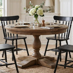 47" Round Dining Table with Wooden Pedestal Base, Antique Pine Wood Dinner Table for 4, Heavy Duty Pedestal Table for Kitchen/Dining Room/Living Room/Restaurant, Walnut