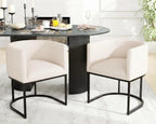 HNY Mid Century Modern Upholstered Barrel Dining Chairs with Arms Set of 2, Linen Kitchen & Dining Room Chairs, 18.5" Wide Accent Chair for Dining Room Living Room with Black Metal Frame, Cream