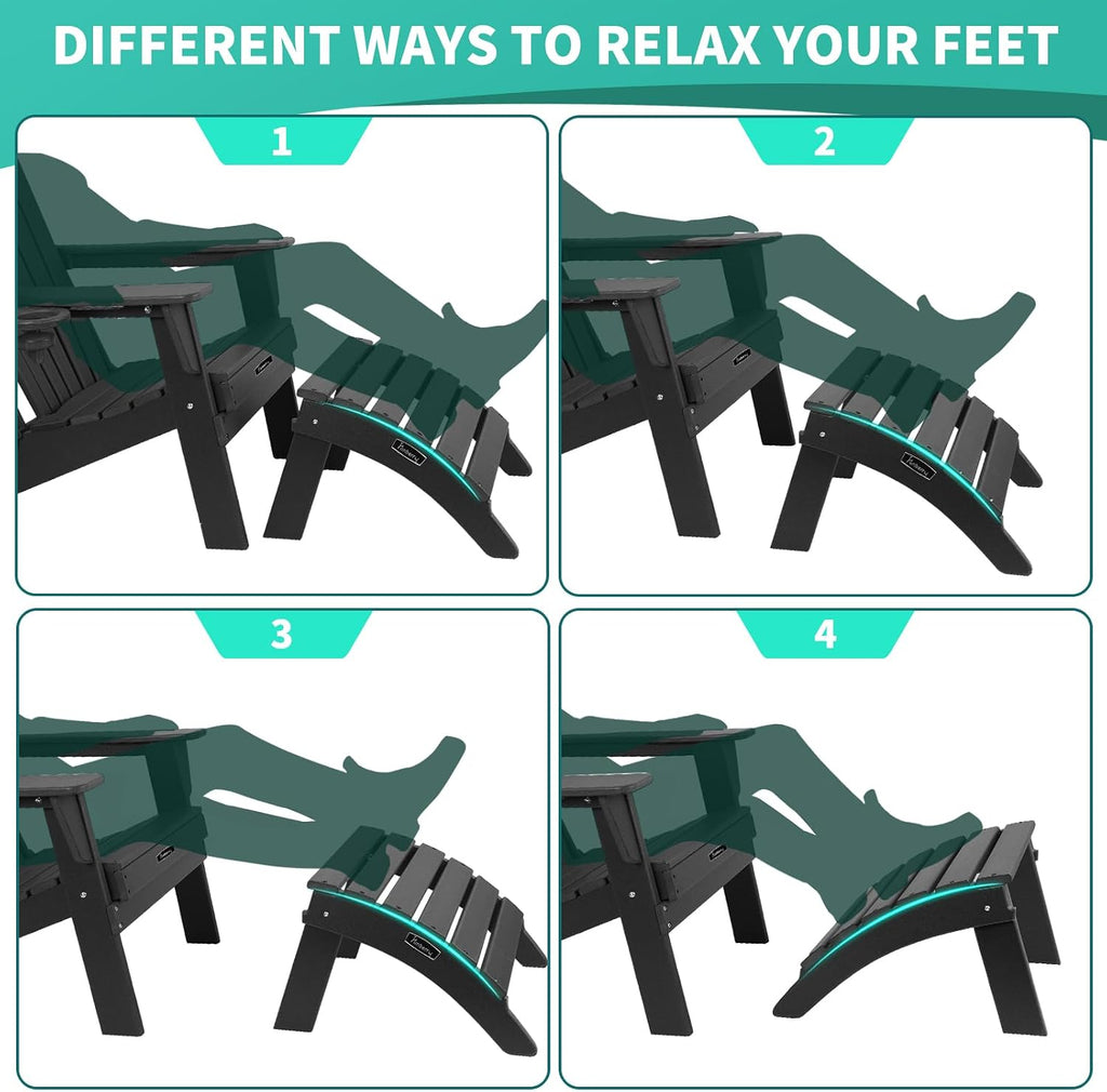 FUNBERRY Folding Adirondack Ottoman Set of 2, HDPE All Weather Outdoor Foot Rest, Easy Storage Patio Footstool, Ottomans and Footstools for Outside