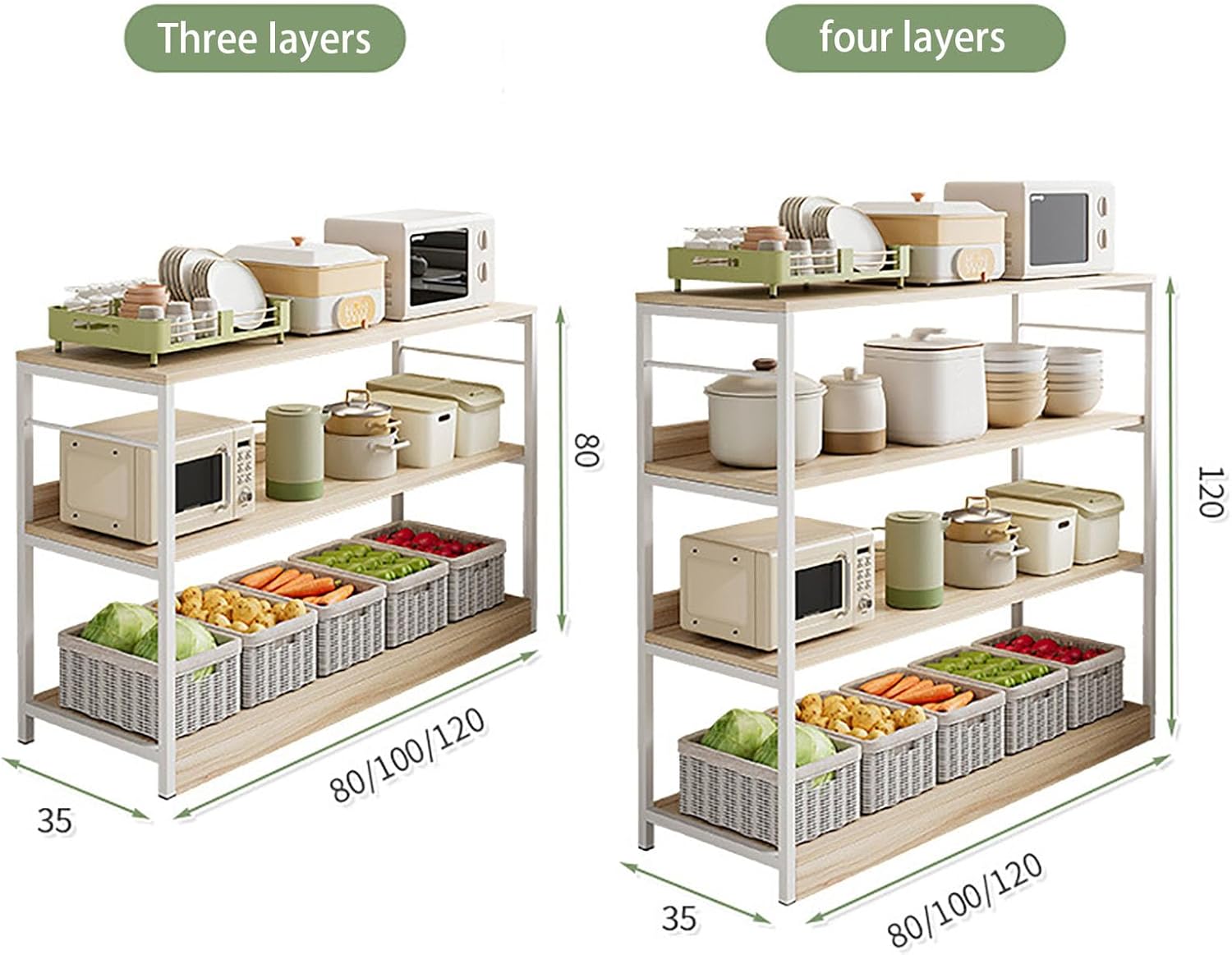 Kitchen Shelf, Floor-Standing Shelf, Shelf, Countertop Kitchen, Multi-Layer Large-Capacity Storage Rack, Multifunctional Pot Oven Microwave Rack 80 * 35 * 80cm Fourlayersofblack