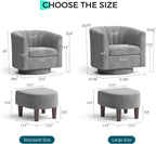 LINSY Large Swivel Accent Chair with Ottoman, Velvet Barrel Chair with Footrest, Modern Upholstered Comfy Reading Chair Armchair for Living Room, Bedroom, Study Room, Office, Grey