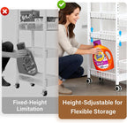7.8 Inch Ultra-Slim 4-Tier Rolling Storage Cart with Adjustable Shelves - Lockable Wheels & Wooden Top for Narrow Spaces Between Washer/Dryer, Bathroom, Kitchen Organization (White)