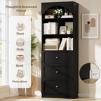 Cyclysio 80" Kitchen Pantry Cabinet with 6 Drawers, Wide Arched Kitchen Storage Cabinets with 6-Tier Open Shelves, Wood Floor Cupboard with Seamless Fit Wall for Living Room, Kitchen, Bathroom