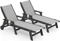 SERWALL Textilene Patio Chaise Lounge Chair Set of 2, HDPE Outdoor Lounger | with Rolling Wheels for Pool, Deck, Black