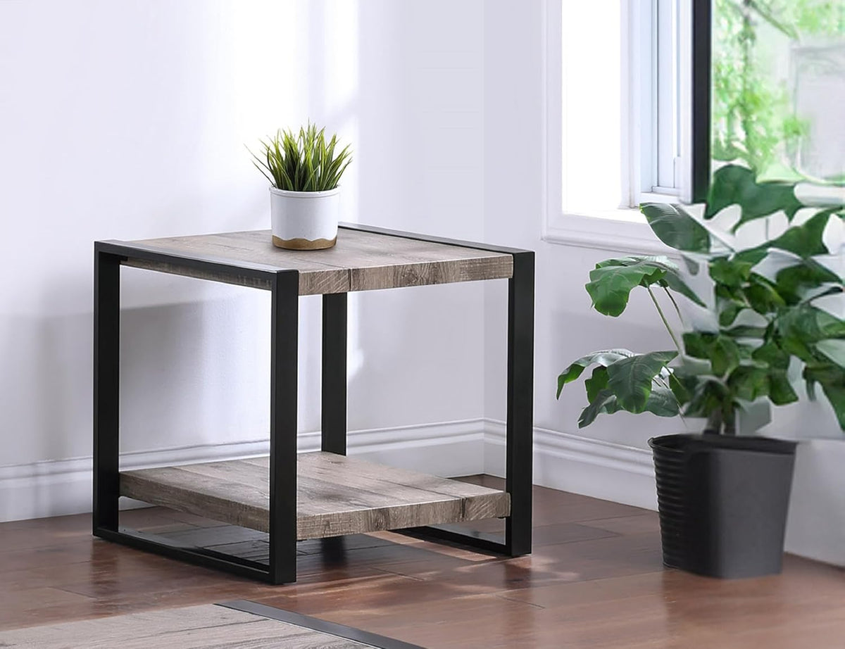 Brown/Gray Finish End Table, Small Side Table for Couch, Bedside Table for Small Space, Living Room, Easy Assembly, Wood 23.5"x23.5"x23.5"