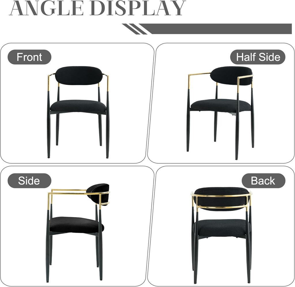 Baysitone Dining Chairs Set of 2 Mid-Century Modern Upholstered Boucle Dining Room Chairs Open Back Curved Backrest Black Metal Legs Gold Armchairs for Kitchen Living Room, Black(Only Chairs)