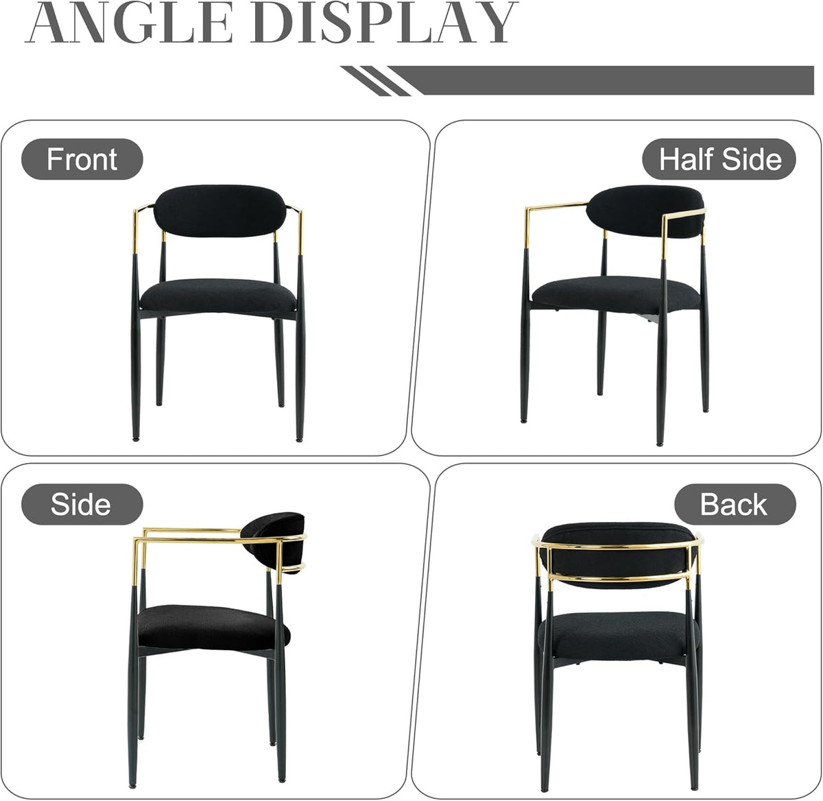 Baysitone Dining Chairs Set of 2 Mid-Century Modern Upholstered Boucle Dining Room Chairs Open Back Curved Backrest Black Metal Legs Gold Armchairs for Kitchen Living Room, Black(Only Chairs)