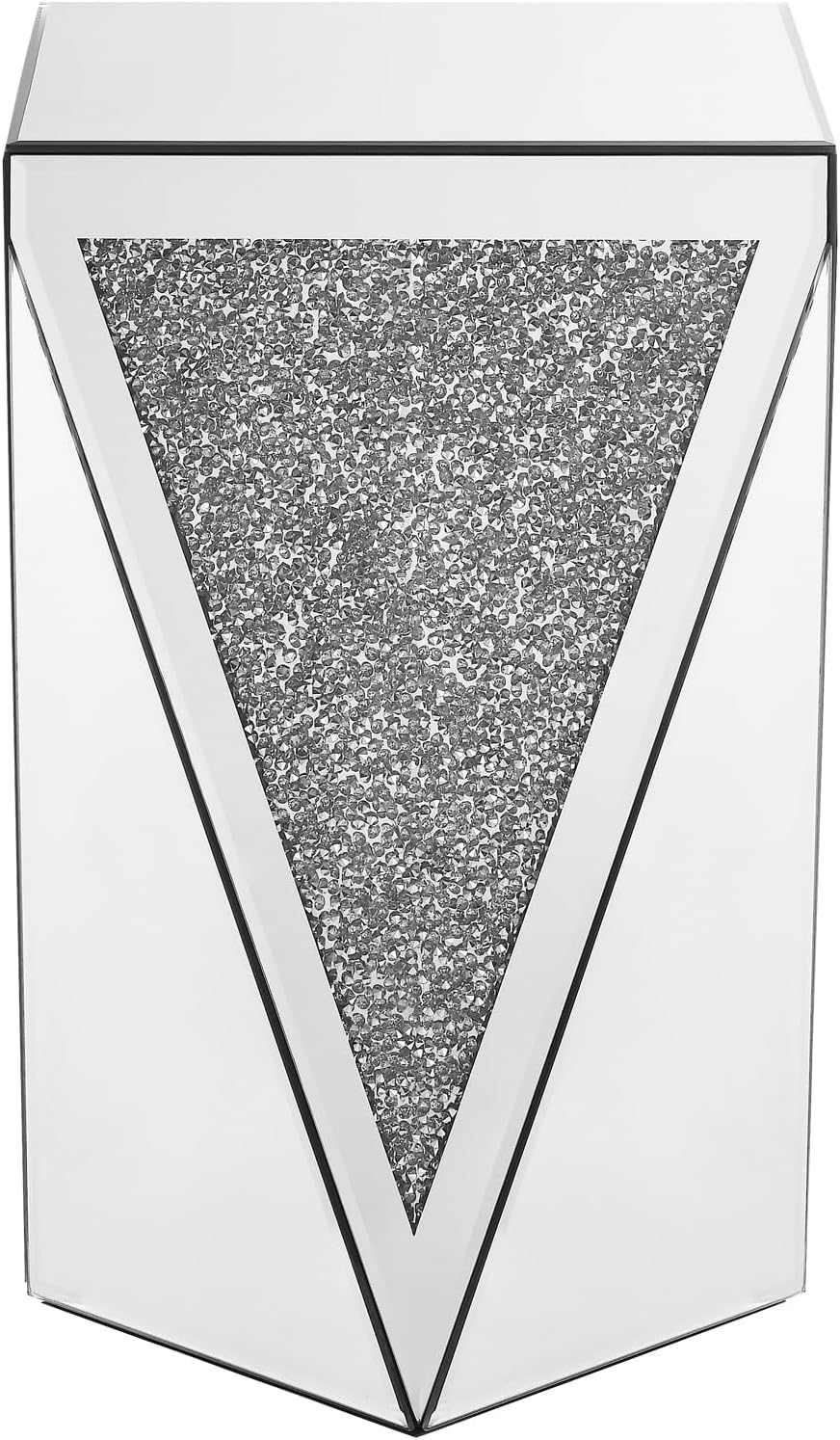 Henf Mirrored End Table Modern Inverted Triangular Side Table with Crystal Design Decorative Glass Accent Small Coffee Table Bedside Table for Home Decoration Crystal Diamond Bed Night Stand