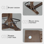 Lexicon 78 Inch Rectangular Counter Height Dining Table for 6, Rustic Farmhouse Kitchen Table, Rubberwood, Acacia Veneer, Black Metal Footrest, for Dining Room/Kitchen, Brown