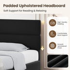 GRUSIGN King Size Platform Bed Frame with Velvet Headboard, Adjustable Height Wooden Slats Support, Upholstered Mattress Foundation, Fits Mattress or Mattress with Box Spring, Easy Assembly, Black
