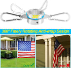 Flag Pole Rings, 1" Spinning Flagpole Ring Clips, 2 Pcs Aluminum Alloy & Steel 360° Rotating Anti Wrap Flag Mounting Rings with Snap Carabiners for 0.75-1.02 Inch Diamete Flagpole (Φ1, Silver)