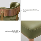 ARTPLAN Walnut Leather Dining Chairs Set of 2 - Modern Kitchen Chairs with High-Resilience Foam Cushion and Stainless Steel Frame for Dining Room, Easy Assembly,Advocado Green