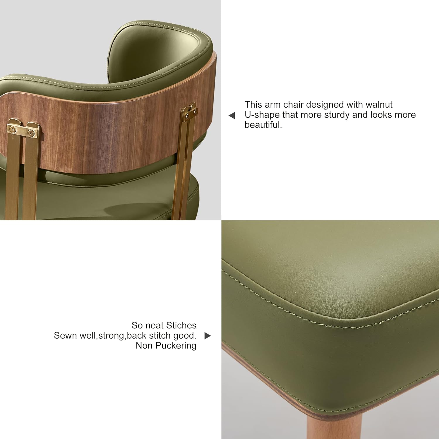 ARTPLAN Walnut Leather Dining Chairs Set of 2 - Modern Kitchen Chairs with High-Resilience Foam Cushion and Stainless Steel Frame for Dining Room, Easy Assembly,Advocado Green