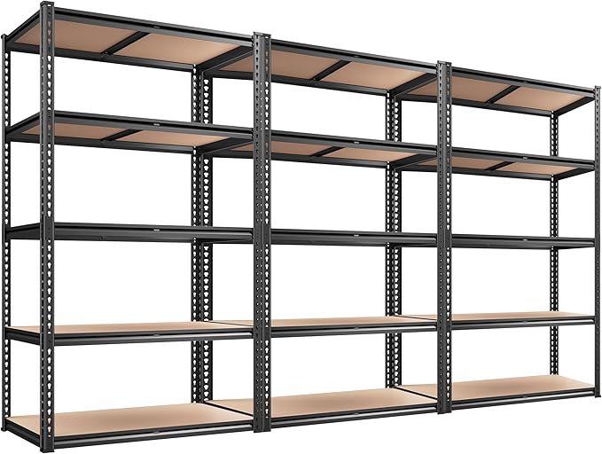 REIBII 2020LBS Storage Shelves 5 Tier Garage Shelving Heavy Duty, Adjustable Metal Shelving Unit, Garage Shelves for Basement, Warehouse, Pantry, 72" H x 35.55" W x 16" D, Black, 3 Pack