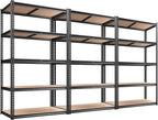 REIBII 2020LBS Storage Shelves 5 Tier Garage Shelving Heavy Duty, Adjustable Metal Shelving Unit, Garage Shelves for Basement, Warehouse, Pantry, 72" H x 35.55" W x 16" D, Black, 3 Pack