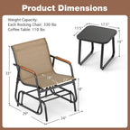 Tangkula 3 Piece Patio Bistro Glider Set, 2 Rocking Chairs w/Tempered Glass Side Table, Patio Furniture Set w/Smooth Rocking Motion, Outdoor Glider Chair Set for Porch, Yard, Balcony