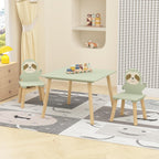 Kids Table and Chair Set with 2 Sloth Chairs 23.6" x 23.6" x 17.3" Solid Wood Table & Chairs in Sage Green & Natural Wood