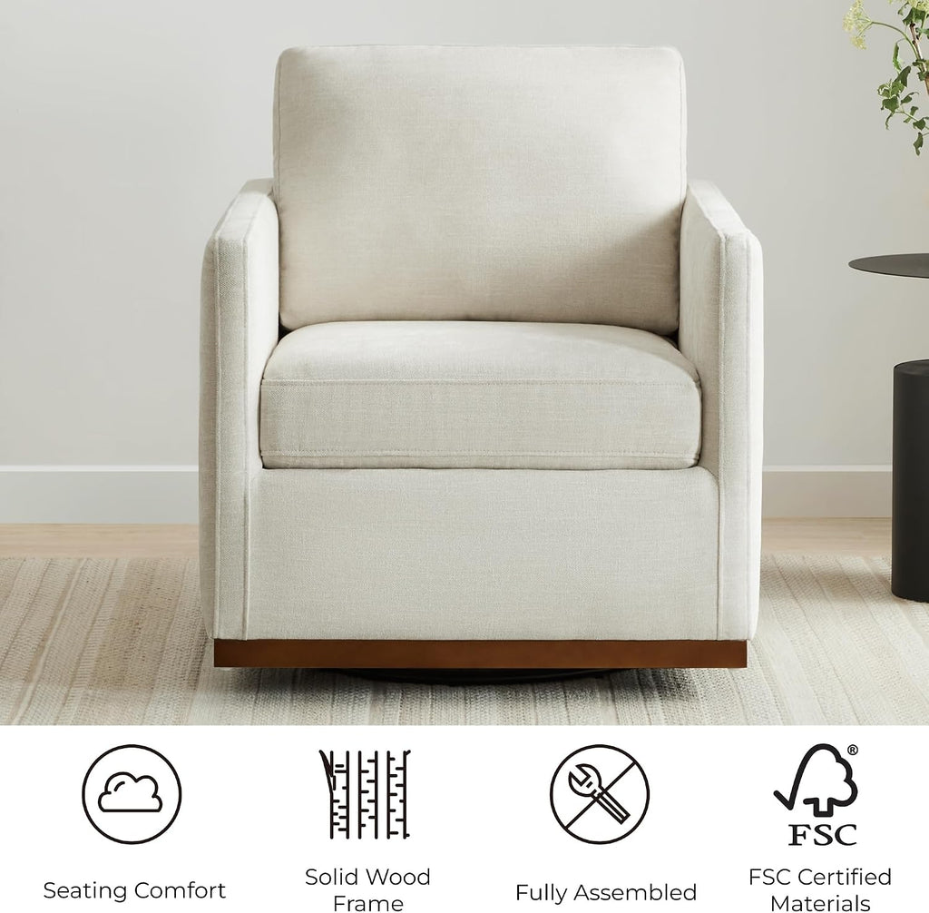 CHITA Swivel Accent Chair, FSC Certified Wood Frame, Fully Assembled, Linen | Linen Fabric Arm Chair with 360° Swivel Wood Base, Mid Century Modern Living Room Chair, 33"Dx30"Wx33"H, 300 Lb Capacity