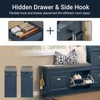 Haotian Shoe Storage Bench Entryway, Shoe Cabinet Bench with 2 Flip Drawers & Cushion, Modern Design Shoe Organizer for Hallway, Navy Blue FSR64-B