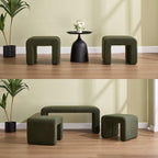 ROCITY Green Boucle Bedroom Bench Small Upholstered Entryway Bench Modern Sherpa Footstool Sofa Footrest Extra Seating for Living Room, End of Bed, Set of 3 Bench, 20+50 Inch Bench