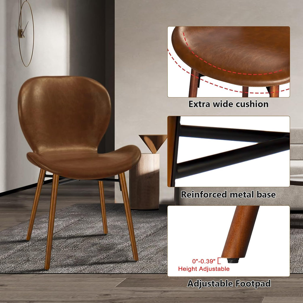 Modern Dining Chair Set of 4, Dining Room Chairs with Thick Cushions | Faux Leather Upholstered Kitchen Armless Side Chairs, Wooden Leg for Home, Kitchen, Brown