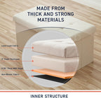 Ornavo Home 30 Inch Folding Storage Ottoman Bench, Tufted Linen, Beige | Upholstered Large Ottoman with Lid; Foot Rest Stool; Ideal for Bedroom, Living Room or Entryway
