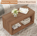 FATORRI Coffee Table and TV Stand Bundle for Living Room, Walnut TV Console Entertainment Center with Storage Shelf, Fluted Rectangular Center Table Set, 2-Piece Furniture Set