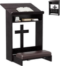 Foldable Prayer Kneeler, Wooden Prayer Bench with Storage Shelf, Cushion Pad, Rounded Corner Bookend and Customizable Cross Decoration, Reinforced Steel Tube Base Design (Dark Brown)