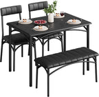 Dining Table Set for 4, Small Dining Table Set with Upholstered Bench and 2 Chairs, Kitchen Table and Chairs for 4, for Small Space, Apartment, Dinner, Rustic Black