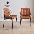GrandNoor Mid Century Modern Dining Chairs with Walnut Grain Back, Brown Faux Leather Dining Room Chairs Set of 2, Checkered Soft Cushion Kitchen Chairs with Adjustable Foot Pads